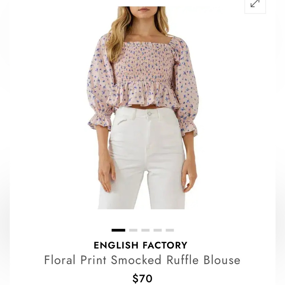 English Factory Blush Floral Smocked Ruffle Cropped Top Size XS